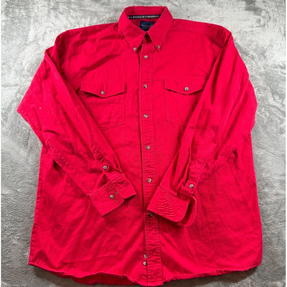 Vintage Wrangler Red Long Sleeve Western Cowboy Button Down Shirt XLT